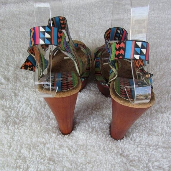Gianni Bini Chunky High Heels Women's Size 8 Multicolor Tribal Print VGUC - Picture 7 of 14